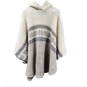 VTG HILDA Ltd 100% Sheep‎ Wool ICELANDIC Women Hooded Poncho Bohochic Academia